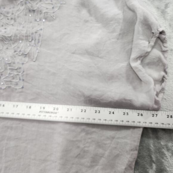 American Rag Top Womens L Gray Blue Beaded Embroidered Cold Shoulder Drawstring - Picture 7 of 9